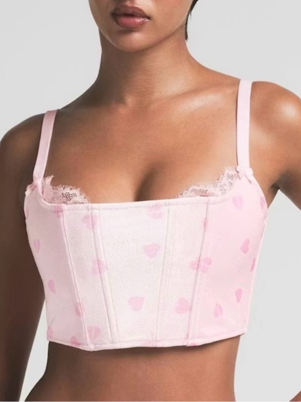 SKIMS Velvet Lace Cropped Corset Cherry Blossom Heart Breaker